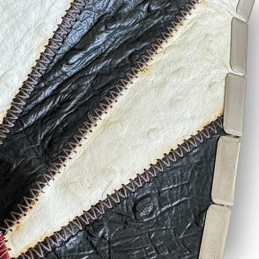 Anna Konya White Artisan Cinch Belt Star Patchwork Leather Chain Closure Vintage